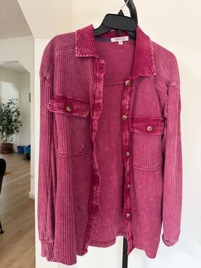 Briggs Pink Waffle Knit Button Down Shirt Shacket Lightweight Size M